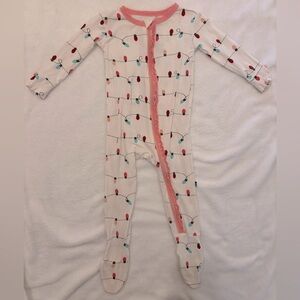 Kickee Pants Natural Lights Pink Ruffle 9-12mo Christmas PJs